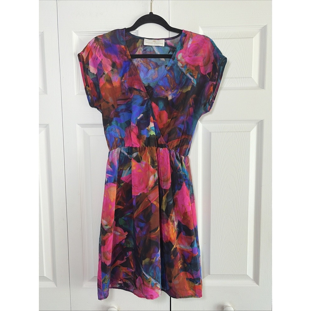Amanda Uprichard Silk Floral Faux Wrap Dress Womens S Multicolor Abstract Mini